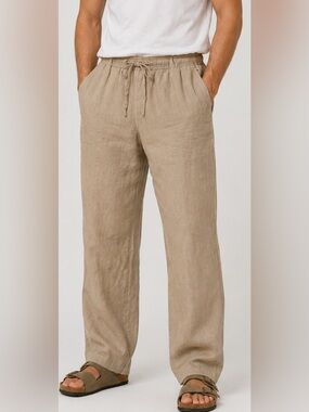 Weekendz Off Men’s Linen Pants Size L Beige Drawstring Casual